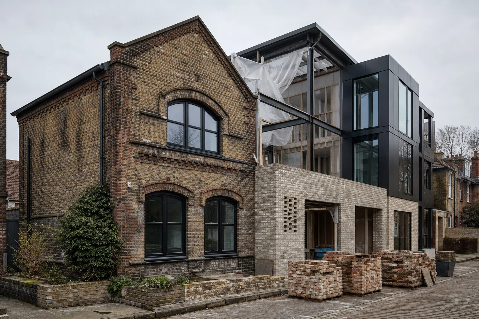 Unconventional UK brick building being converted into modern homes