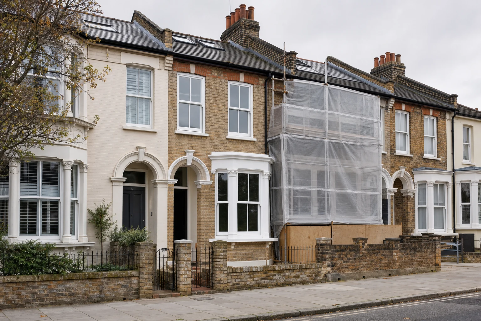 Victorian terraced property midway through renovation in an English town