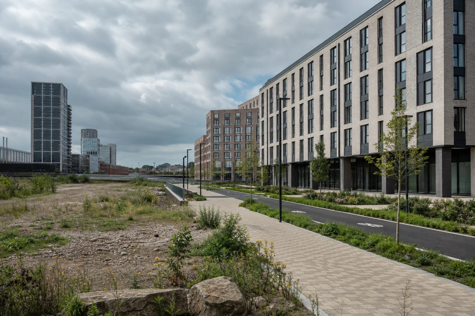 Bristol brownfield site transitioning into a landscaped mixed-use student housing development