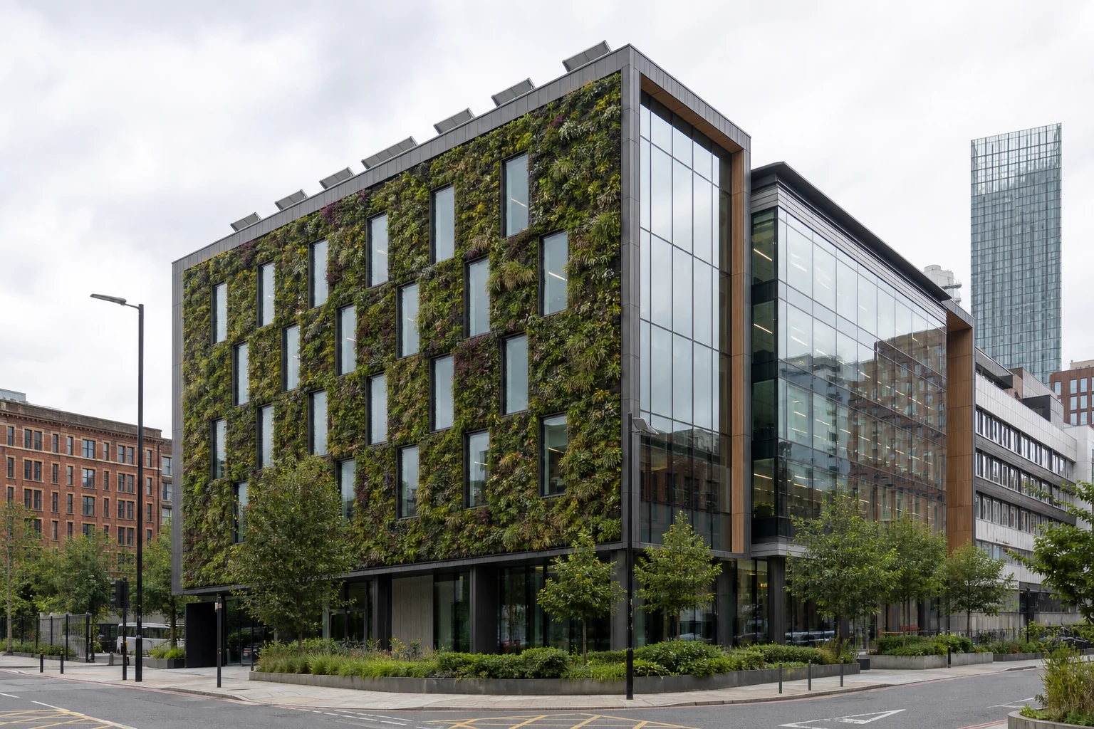 Low-carbon Manchester office building with a large planted living wall
