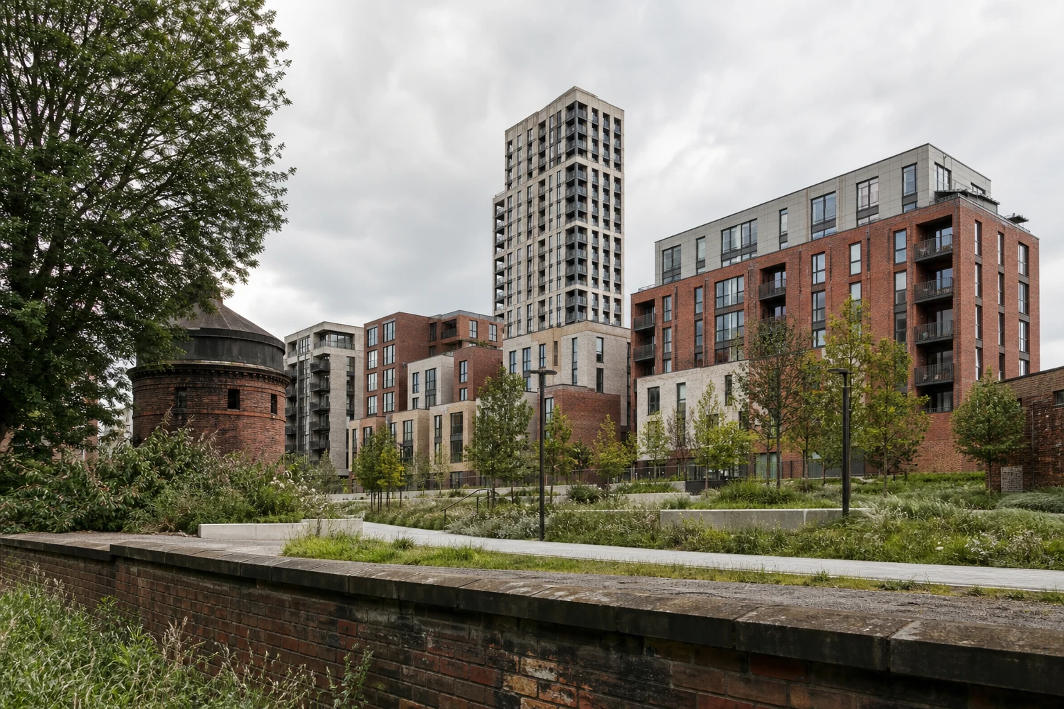 Manchester city-centre fringe regeneration with new homes and a residential tower