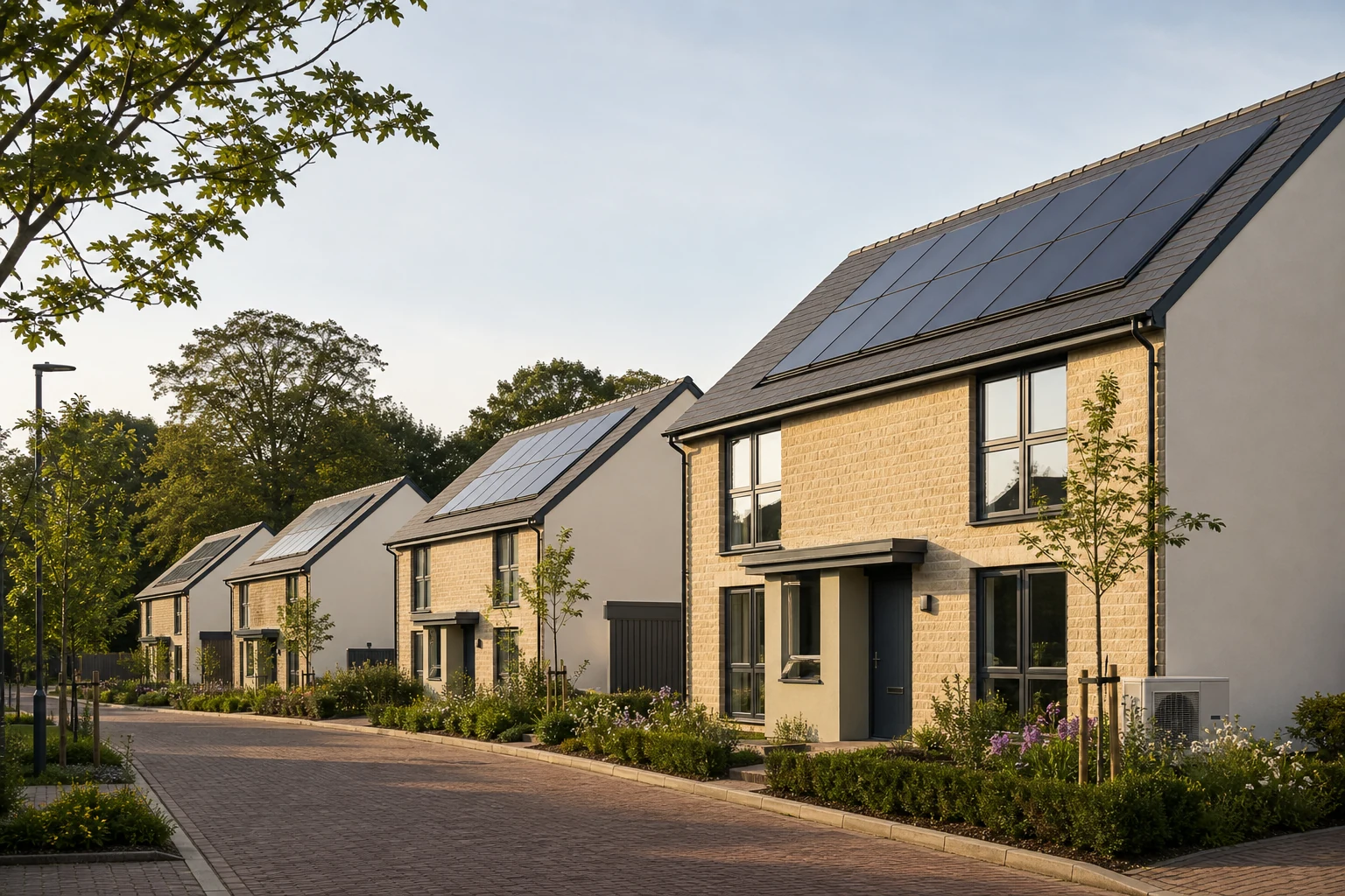 New UK homes with rooftop solar panels and low-carbon design features